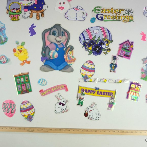 Vintage Easter Theme Window Clings Bunnies Decorations Reusable Lot 30+ - Picture 3 of 3